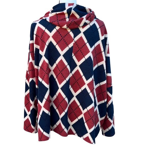 Entro Women’s Oversized Argyle Turtleneck Sweater Size S - Picture 2 of 4